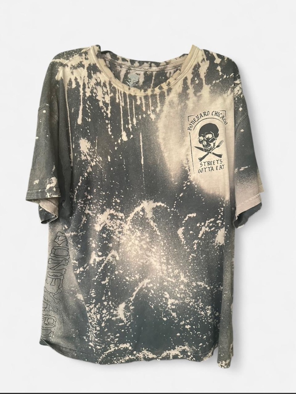 Urban Outfitters Black and Cream Bleach-Splatter Graphic Tee